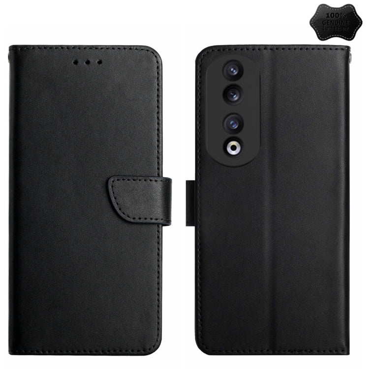 For Honor 90 HT02 Genuine Leather Fingerprint-proof Flip Phone Case(Black) - Honor Cases by PMC TechLife | Online Shopping South Africa | PMC TechLife | Buy Now Pay Later Mobicred