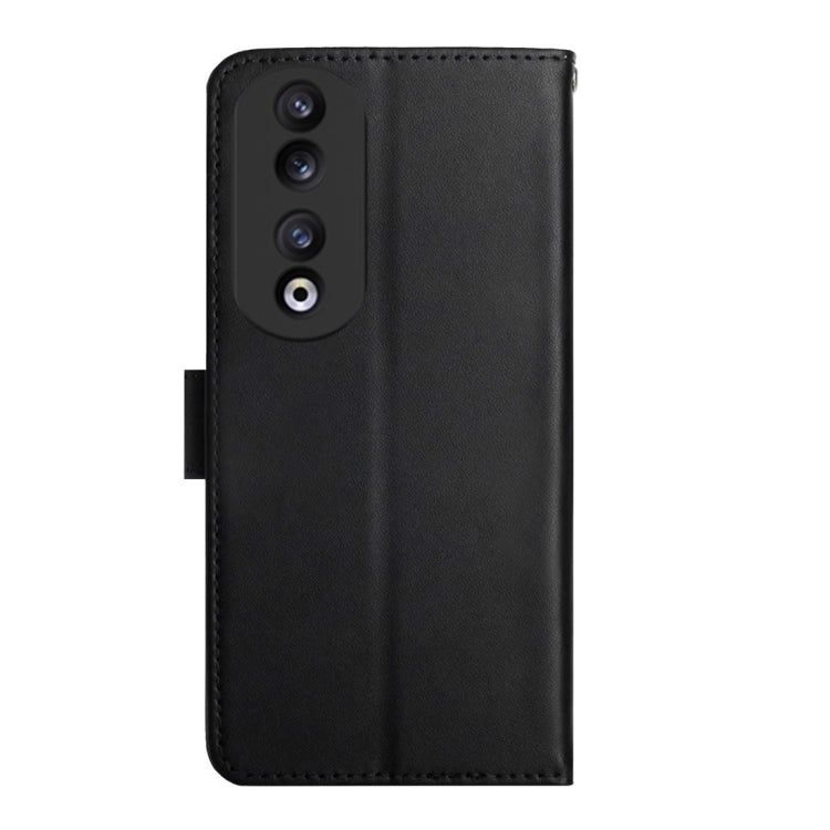 For Honor 90 HT02 Genuine Leather Fingerprint-proof Flip Phone Case(Black) - Honor Cases by PMC TechLife | Online Shopping South Africa | PMC TechLife | Buy Now Pay Later Mobicred