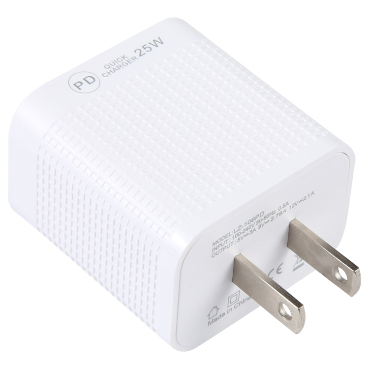 LZ-106PD 25W USB-C / Type-C Ports Plaid Pattern Travel Charger, US Plug(White) - free shipping - PMC Jewellery - Order now!