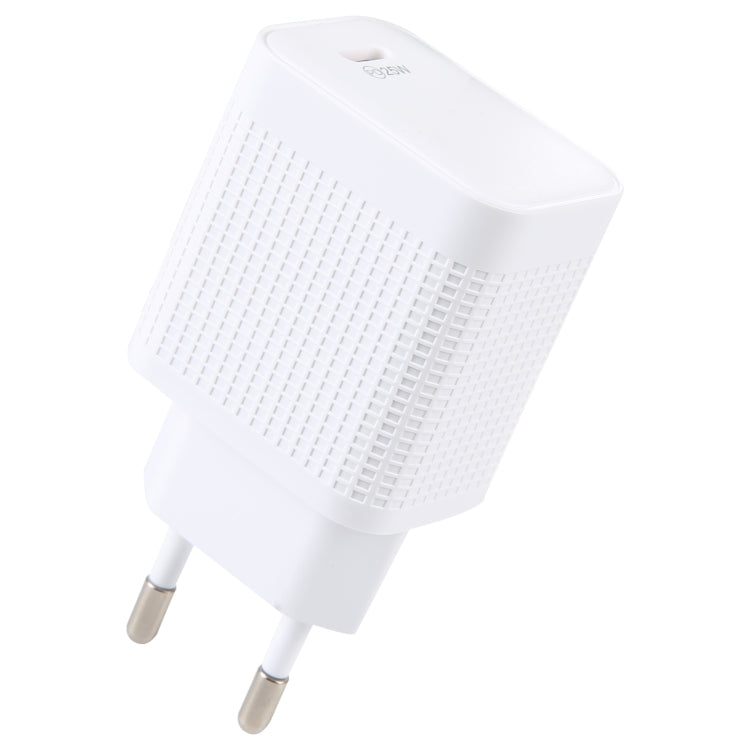 LZ-106PD 25W USB-C / Type-C Ports Plaid Pattern Travel Charger, EU Plug(White) - USB Charger by PMC Jewellery | Online Shopping South Africa | PMC Jewellery | Buy Now Pay Later Mobicred