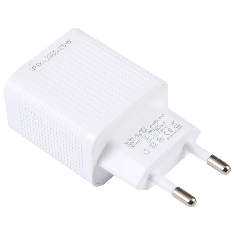 LZ-106PD 25W USB-C / Type-C Ports Plaid Pattern Travel Charger, EU Plug(White) - USB Charger by PMC Jewellery | Online Shopping South Africa | PMC Jewellery | Buy Now Pay Later Mobicred