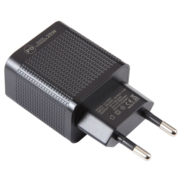 LZ-106PD 25W USB-C / Type-C Ports Plaid Pattern Travel Charger, EU Plug(Black) - USB Charger by PMC Jewellery | Online Shopping South Africa | PMC Jewellery | Buy Now Pay Later Mobicred