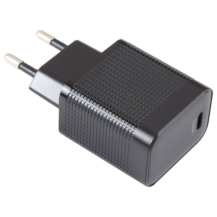 LZ-106PD 25W USB-C / Type-C Ports Plaid Pattern Travel Charger, EU Plug(Black) - USB Charger by PMC Jewellery | Online Shopping South Africa | PMC Jewellery | Buy Now Pay Later Mobicred