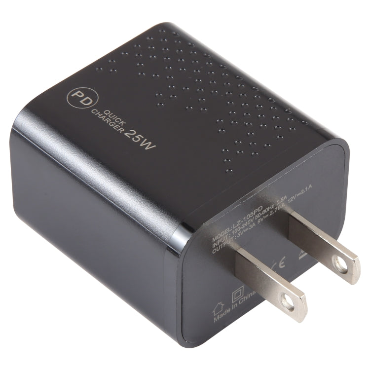 LZ-105PD 25W USB-C / Type-C Ports Dot Pattern Travel Charger, US Plug(Black) - free shipping - PMC Jewellery - Order now!