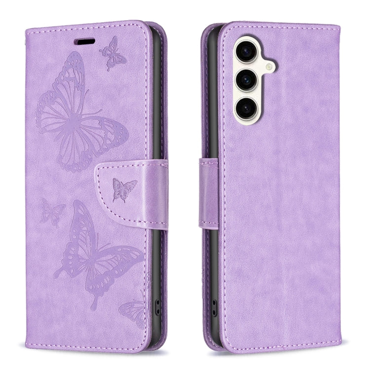 For Samsung Galaxy S23 FE 5G Embossing Two Butterflies Pattern Leather Phone Case(Purple) - Galaxy S23 FE 5G Cases by PMC TechLife | Online Shopping South Africa | PMC TechLife