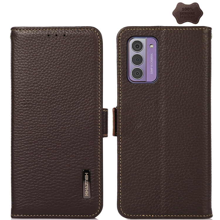 For Nokia G42 KHAZNEH Side-Magnetic Litchi Genuine Leather RFID Phone Case(Brown) - Nokia Cases by PMC TechLife | Online Shopping South Africa | PMC TechLife | Buy Now Pay Later Mobicred