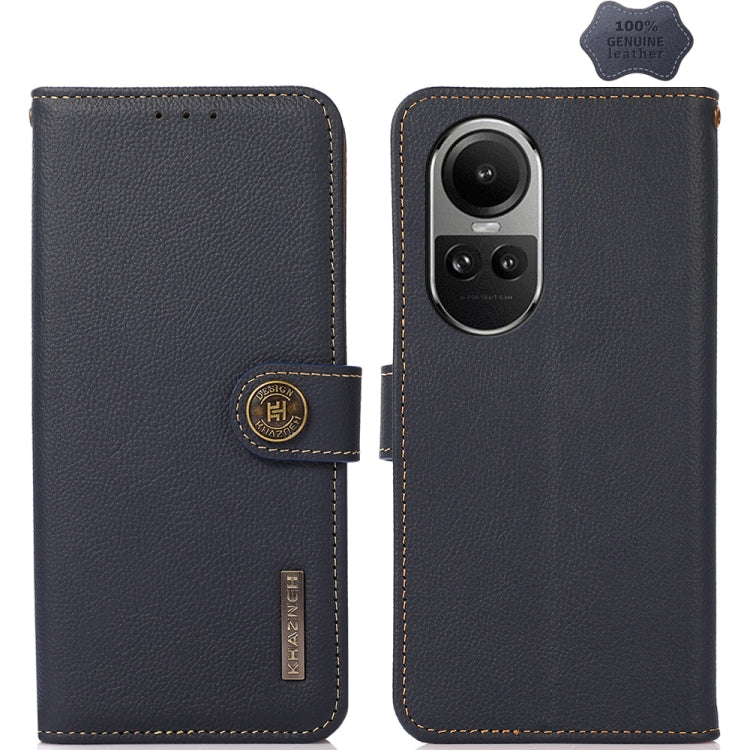 For OPPO Reno10 Global / 10 Pro Global KHAZNEH Custer Texture RFID Genuine Leather Phone Case(Blue) - OnePlus Cases by PMC TechLife | Online Shopping South Africa | PMC TechLife | Buy Now Pay Later Mobicred