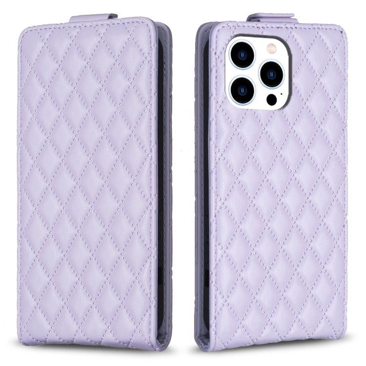 For iPhone 16 Pro Diamond Lattice Vertical Flip Leather Phone Case(Purple) - iPhone 16 Pro Cases by PMC TechLife | Online Shopping South Africa | PMC TechLife | Buy Now Pay Later Mobicred