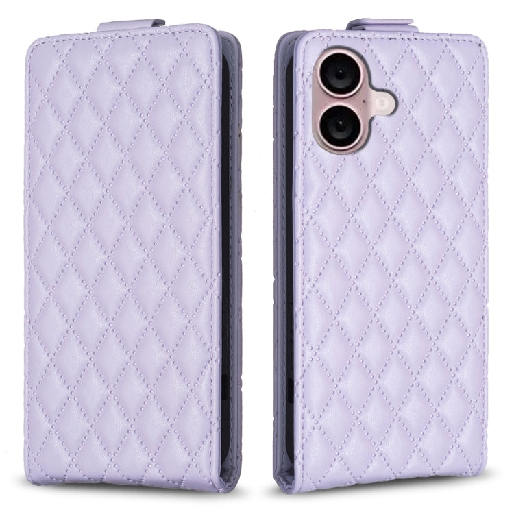 For iPhone 16 Diamond Lattice Vertical Flip Leather Phone Case(Purple) - iPhone 16 Cases by PMC TechLife | Online Shopping South Africa | PMC TechLife | Buy Now Pay Later Mobicred