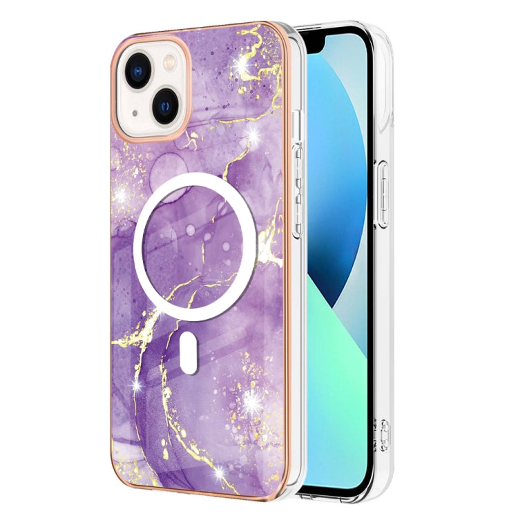 For iPhone 15 Plus Marble Pattern Dual-side IMD Magsafe TPU Phone Case(Purple 002) - iPhone 15 Plus Cases by PMC TechLife | Online Shopping South Africa | PMC TechLife