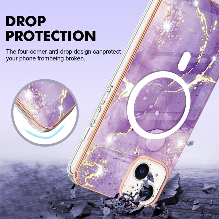For iPhone 15 Plus Marble Pattern Dual-side IMD Magsafe TPU Phone Case(Purple 002) - iPhone 15 Plus Cases by PMC TechLife | Online Shopping South Africa | PMC TechLife