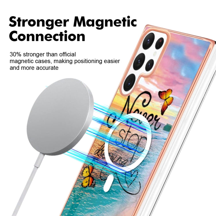 For Samsung Galaxy S22 Ultra 5G Marble Pattern Dual-side IMD Magsafe TPU Phone Case(Dream Butterfly) - free shipping - PMC TechLife - Order now!