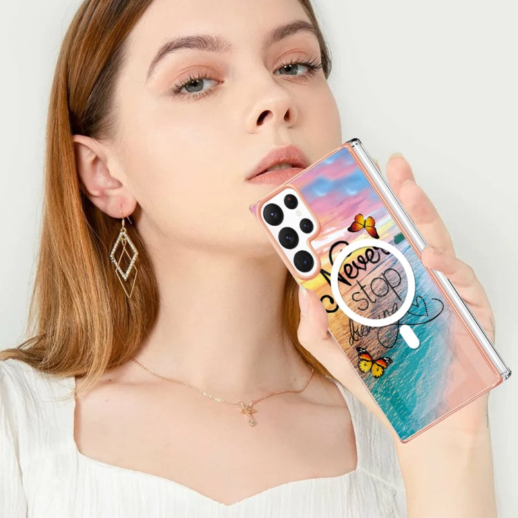 For Samsung Galaxy S22 Ultra 5G Marble Pattern Dual-side IMD Magsafe TPU Phone Case(Dream Butterfly) - free shipping - PMC TechLife - Order now!