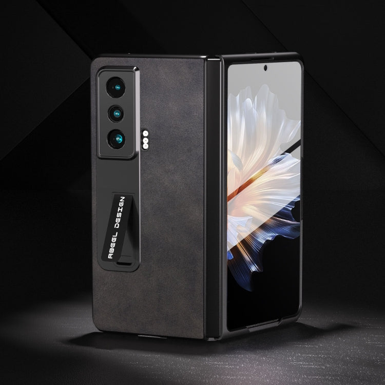 For Honor Magic Vs ABEEL Integrated Two-color Calf Texture PU Phone Case with Holder(Black) - Honor Cases by PMC TechLife | Online Shopping South Africa | PMC TechLife | Buy Now Pay Later Mobicred