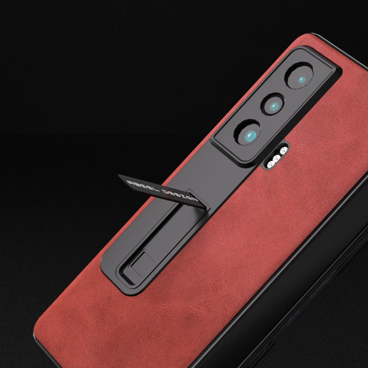 For Honor Magic Vs ABEEL Integrated Two-color Calf Texture PU Phone Case with Holder(Red) - Honor Cases by PMC TechLife | Online Shopping South Africa | PMC TechLife | Buy Now Pay Later Mobicred