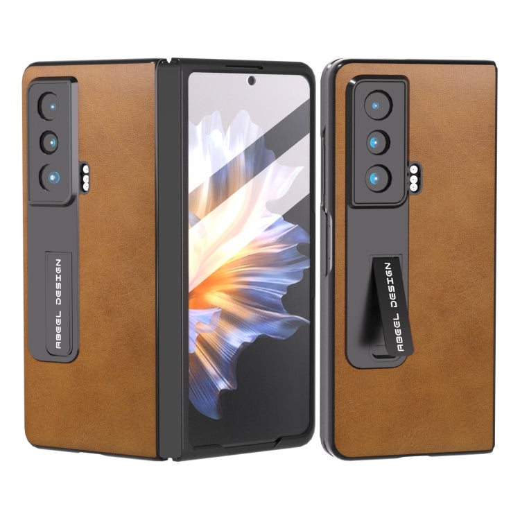 For Honor Magic Vs ABEEL Integrated Two-color Calf Texture PU Phone Case with Holder(Brown) - Honor Cases by PMC TechLife | Online Shopping South Africa | PMC TechLife | Buy Now Pay Later Mobicred