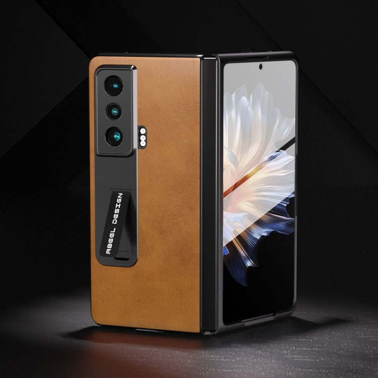 For Honor Magic Vs ABEEL Integrated Two-color Calf Texture PU Phone Case with Holder(Brown) - Honor Cases by PMC TechLife | Online Shopping South Africa | PMC TechLife | Buy Now Pay Later Mobicred