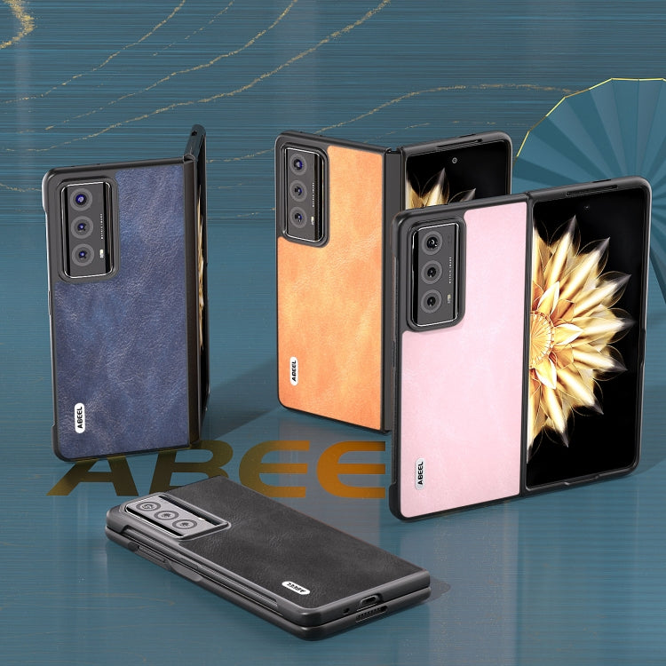 For Honor Magic V2 ABEEL Cowhide Texture PU Phone Case(Black) - Honor Cases by PMC TechLife | Online Shopping South Africa | PMC TechLife | Buy Now Pay Later Mobicred