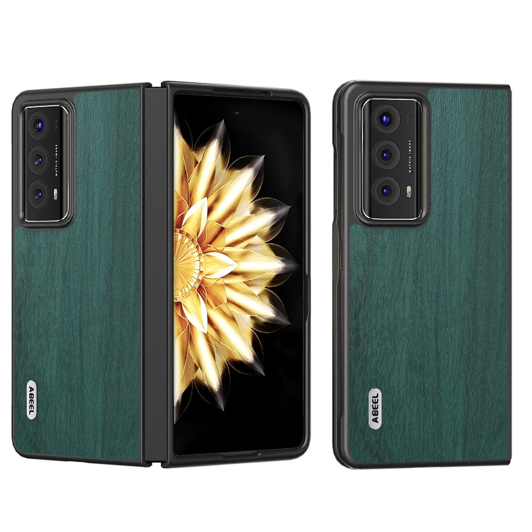 For Honor Magic V2 ABEEL Wood Texture PU Phone Case(Green) - Honor Cases by PMC TechLife | Online Shopping South Africa | PMC TechLife | Buy Now Pay Later Mobicred