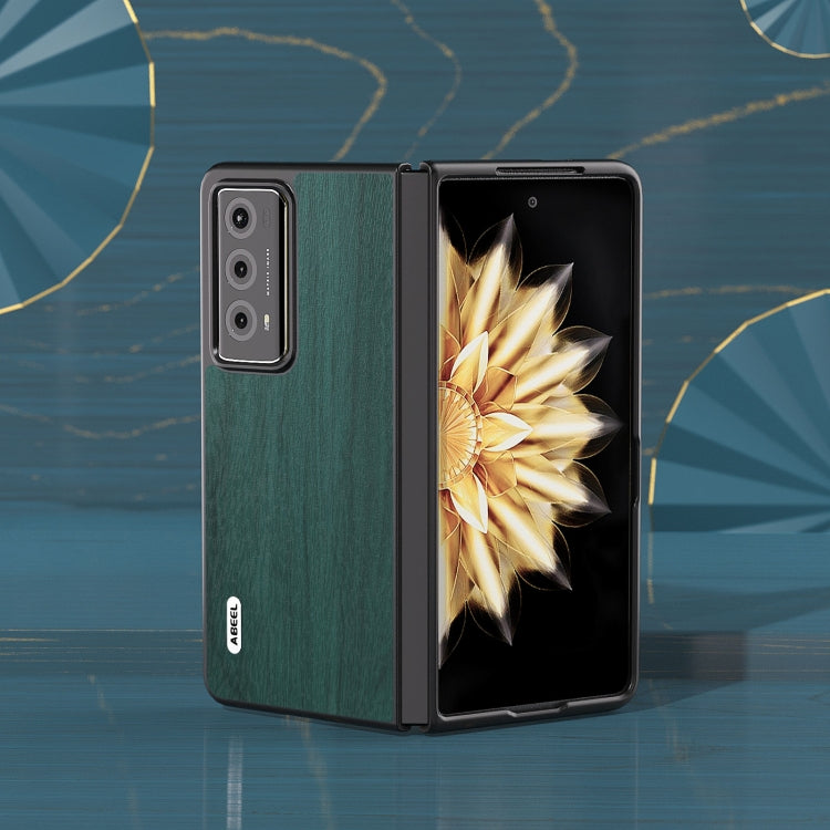 For Honor Magic V2 ABEEL Wood Texture PU Phone Case(Green) - Honor Cases by PMC TechLife | Online Shopping South Africa | PMC TechLife | Buy Now Pay Later Mobicred