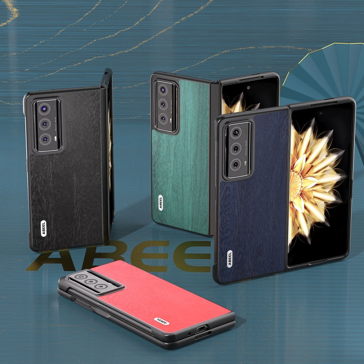 For Honor Magic V2 ABEEL Wood Texture PU Phone Case(Green) - Honor Cases by PMC TechLife | Online Shopping South Africa | PMC TechLife | Buy Now Pay Later Mobicred