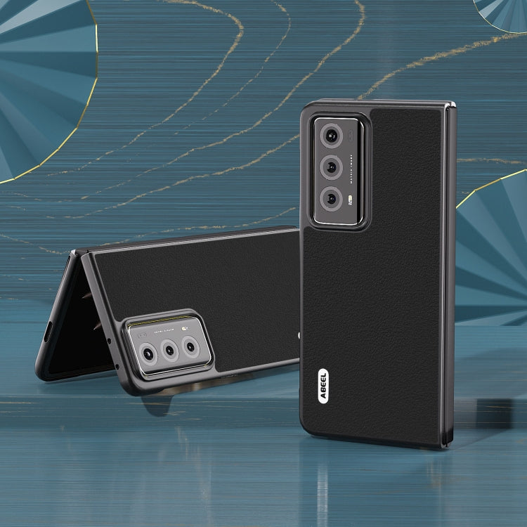 For Honor Magic V2 ABEEL Genuine Leather Wave Black Edge Phone Case(Black) - Honor Cases by PMC TechLife | Online Shopping South Africa | PMC TechLife | Buy Now Pay Later Mobicred