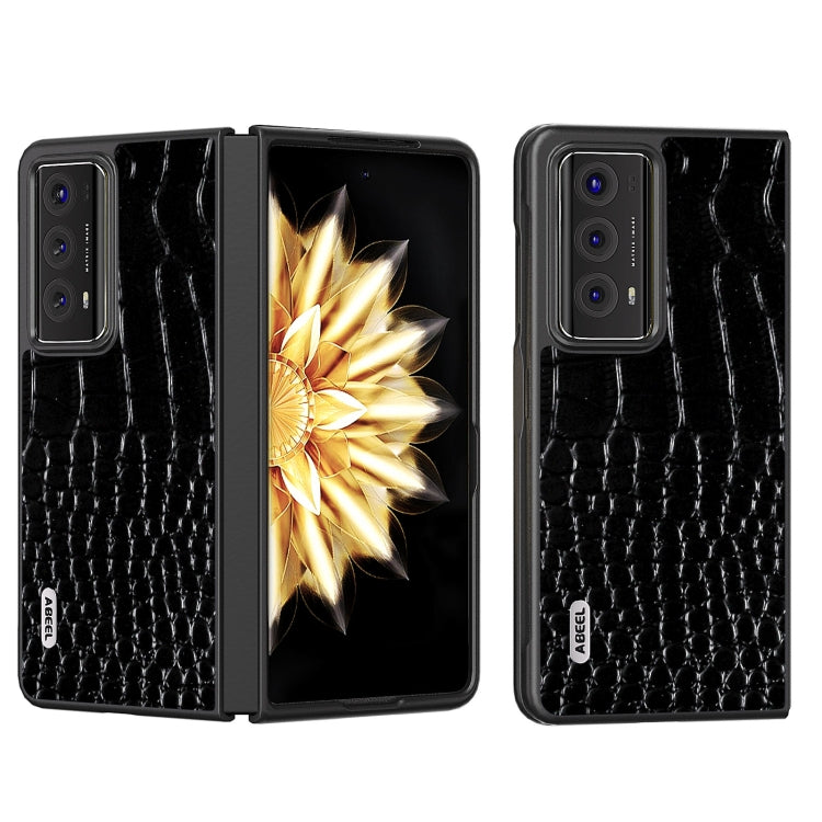 For Honor Magic V2 ABEEL Genuine Leather Crocodile Pattern Black Edge Phone Case(Black) - Honor Cases by PMC TechLife | Online Shopping South Africa | PMC TechLife | Buy Now Pay Later Mobicred