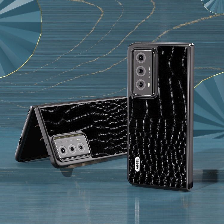 For Honor Magic V2 ABEEL Genuine Leather Crocodile Pattern Black Edge Phone Case(Black) - Honor Cases by PMC TechLife | Online Shopping South Africa | PMC TechLife | Buy Now Pay Later Mobicred