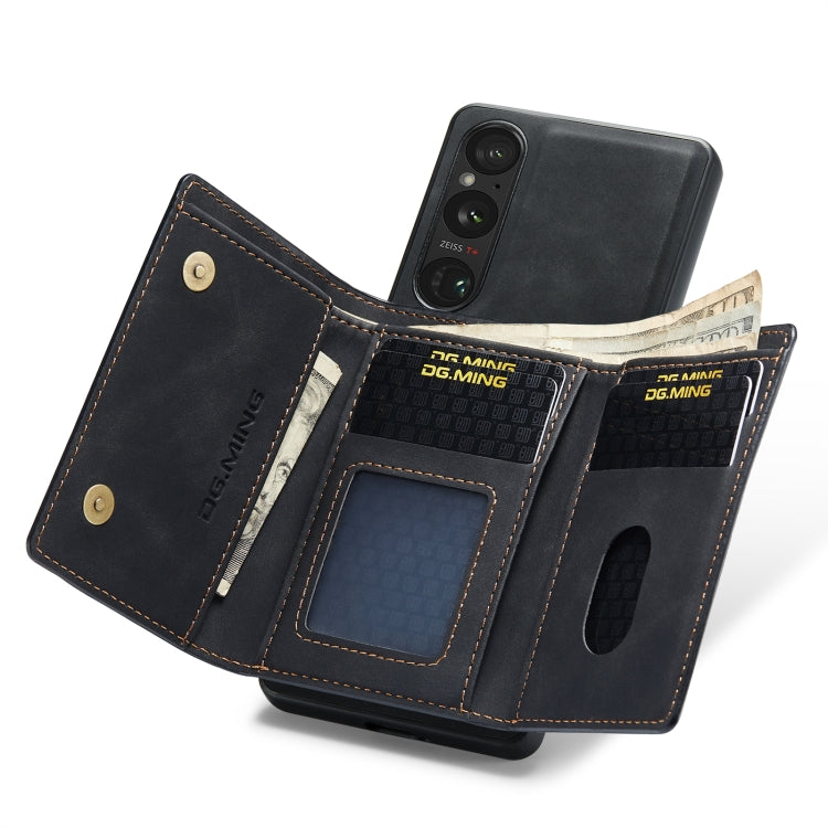 For Sony Xperia 1 V DG.MING M1 Series 3-Fold Multi Card Wallet + Magnetic Phone Case(Black) - Sony Cases by DG.MING | Online Shopping South Africa | PMC TechLife | Buy Now Pay Later Mobicred