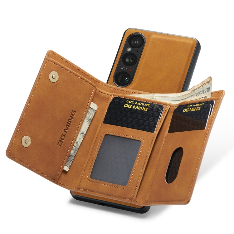 For Sony Xperia 1 V DG.MING M1 Series 3-Fold Multi Card Wallet + Magnetic Phone Case(Brown) - Sony Cases by DG.MING | Online Shopping South Africa | PMC TechLife | Buy Now Pay Later Mobicred