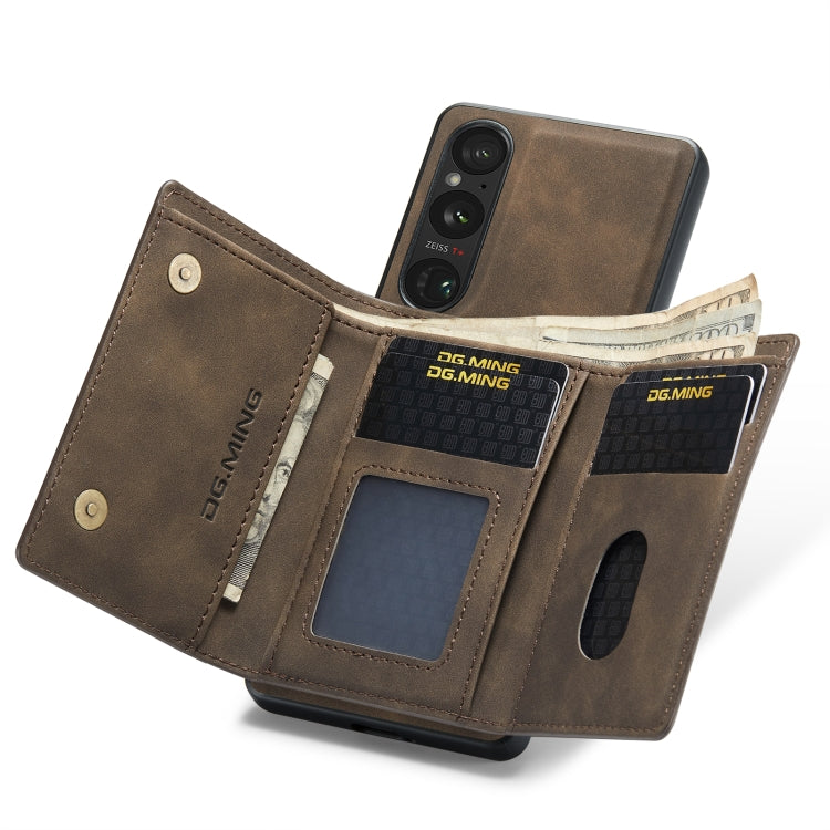 For Sony Xperia 1 V DG.MING M1 Series 3-Fold Multi Card Wallet + Magnetic Phone Case(Coffee) - Sony Cases by DG.MING | Online Shopping South Africa | PMC TechLife | Buy Now Pay Later Mobicred