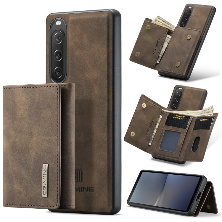 For Sony Xperia 10 V DG.MING M1 Series 3-Fold Multi Card Wallet + Magnetic Phone Case(Coffee) - Sony Cases by DG.MING | Online Shopping South Africa | PMC TechLife | Buy Now Pay Later Mobicred