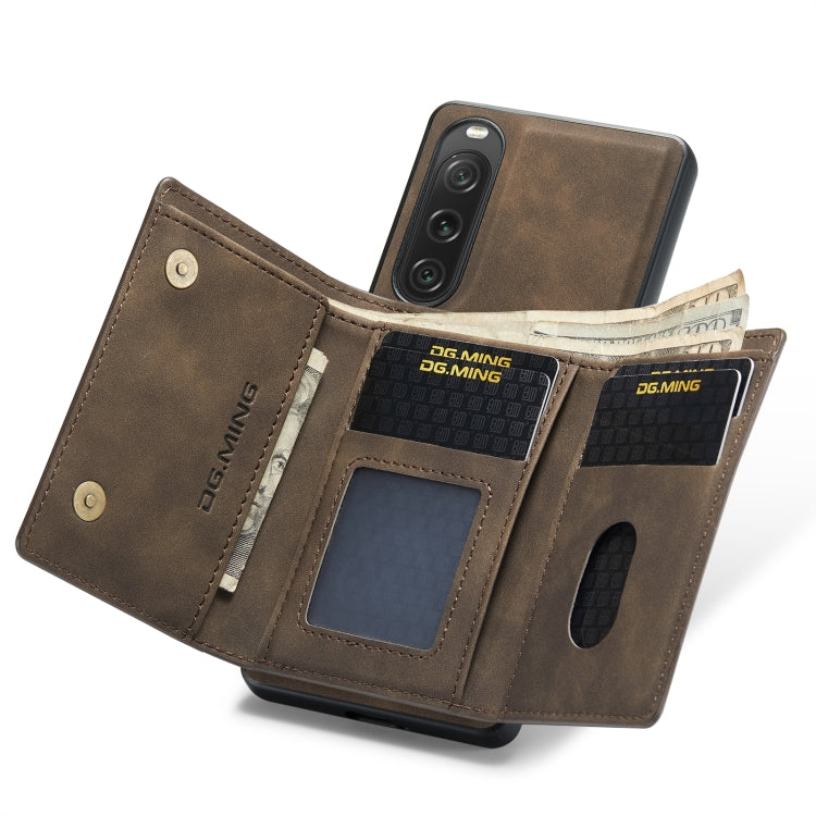 For Sony Xperia 10 V DG.MING M1 Series 3-Fold Multi Card Wallet + Magnetic Phone Case(Coffee) - Sony Cases by DG.MING | Online Shopping South Africa | PMC TechLife | Buy Now Pay Later Mobicred