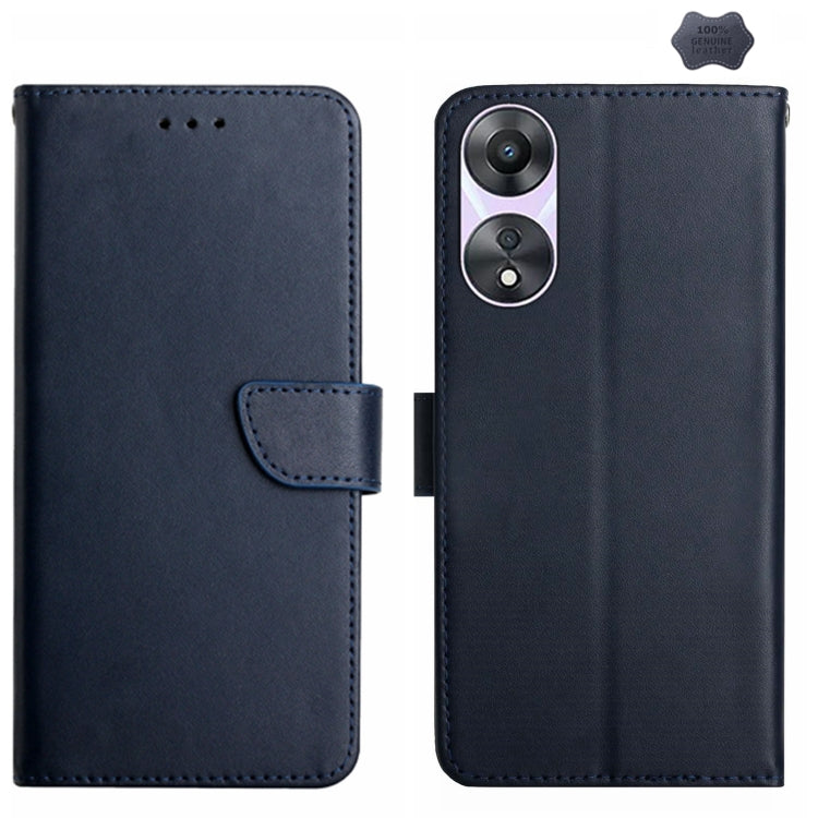 For OPPO A18 / A38 4G HT02 Genuine Leather Fingerprint-proof Flip Phone Case(Blue) - A18 Cases by PMC TechLife | Online Shopping South Africa | PMC TechLife | Buy Now Pay Later Mobicred