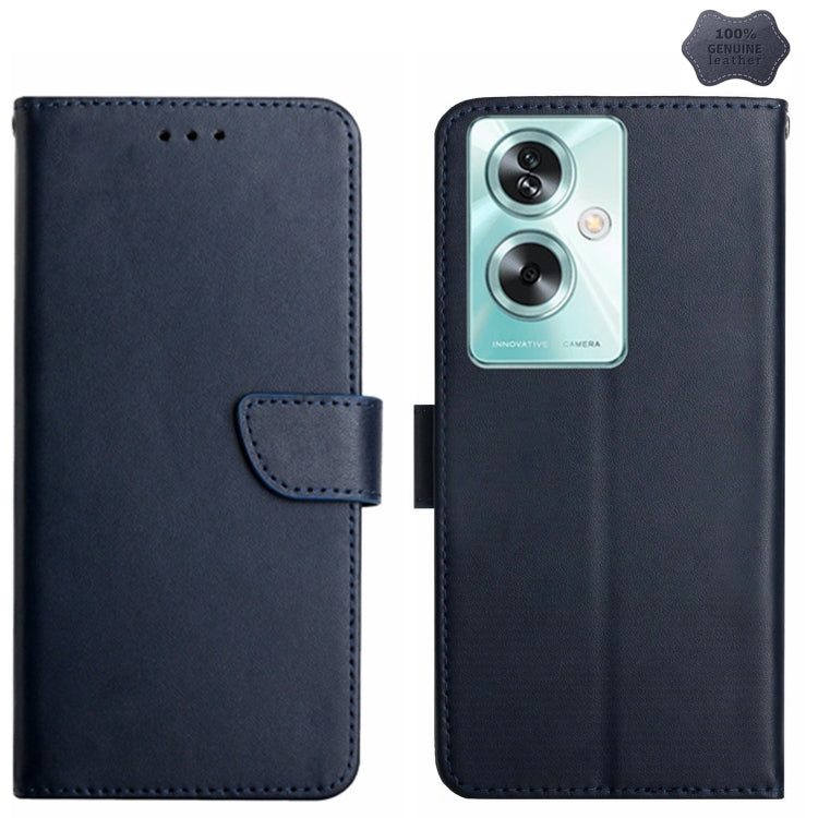 For OPPO Reno11 F 5G/F25 Pro 5G HT02 Genuine Leather Fingerprint-proof Flip Phone Case(Blue) - Reno11 F Cases by PMC TechLife | Online Shopping South Africa | PMC TechLife | Buy Now Pay Later Mobicred