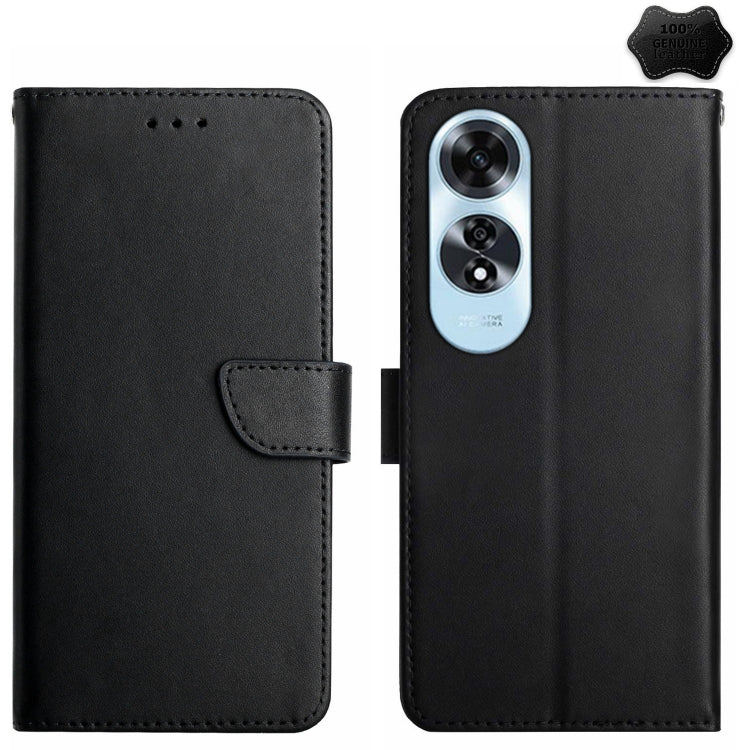 For OPPO A60 4G HT02 Genuine Leather Fingerprint-proof Flip Phone Case(Black) - OPPO Cases by PMC TechLife | Online Shopping South Africa | PMC TechLife | Buy Now Pay Later Mobicred