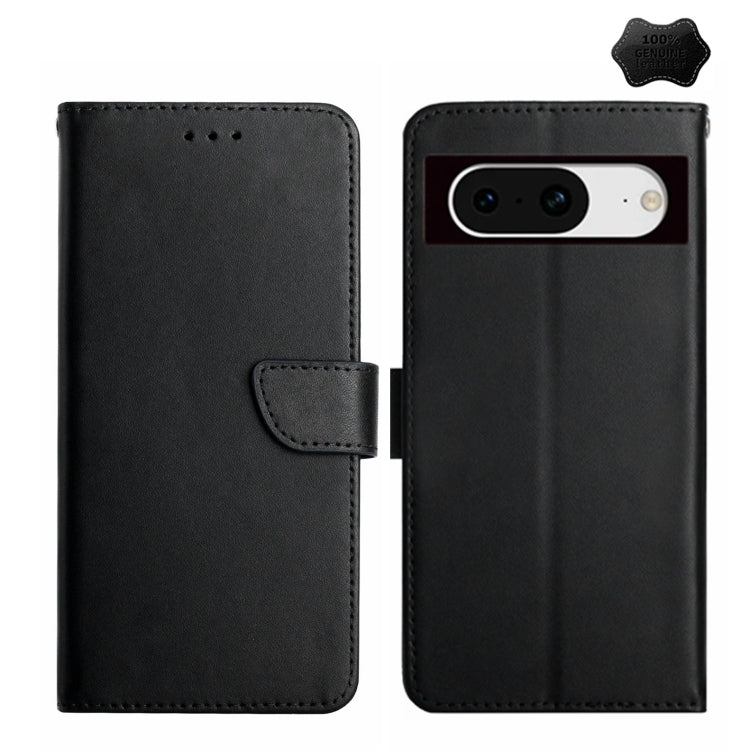 For Google Pixel 8 HT02 Genuine Leather Fingerprint-proof Flip Phone Case(Black) - Google Cases by PMC TechLife | Online Shopping South Africa | PMC TechLife | Buy Now Pay Later Mobicred