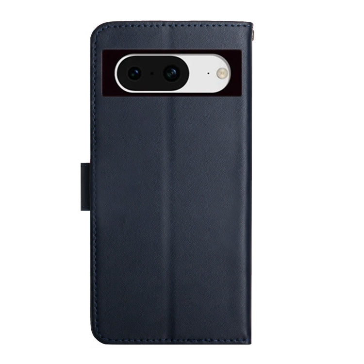For Google Pixel 8 HT02 Genuine Leather Fingerprint-proof Flip Phone Case(Blue) - Google Cases by PMC TechLife | Online Shopping South Africa | PMC TechLife | Buy Now Pay Later Mobicred