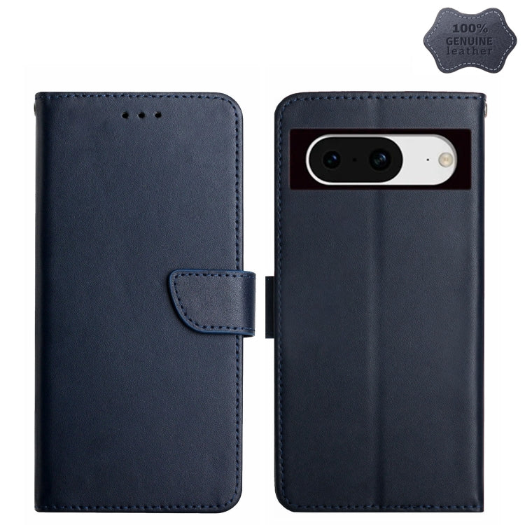 For Google Pixel 8a HT02 Genuine Leather Fingerprint-proof Flip Phone Case(Blue) - Google Cases by PMC TechLife | Online Shopping South Africa | PMC TechLife | Buy Now Pay Later Mobicred