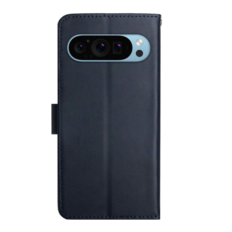 For Google Pixel 9 Pro HT02 Genuine Leather Fingerprint-proof Flip Phone Case(Blue) - Google Cases by PMC TechLife | Online Shopping South Africa | PMC TechLife | Buy Now Pay Later Mobicred