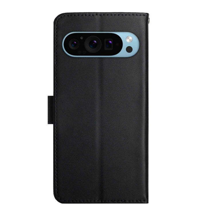 For Google Pixel 9 HT02 Genuine Leather Fingerprint-proof Flip Phone Case(Black) - Google Cases by PMC TechLife | Online Shopping South Africa | PMC TechLife | Buy Now Pay Later Mobicred