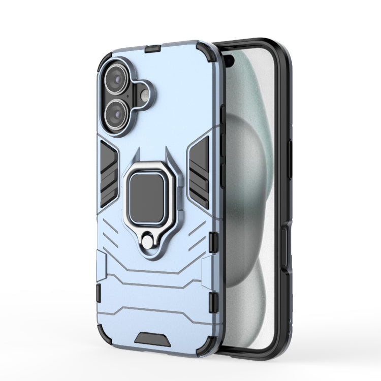 For iPhone 16 Shockproof PC + TPU Holder Phone Case(Navy Blue) - iPhone 16 Cases by PMC TechLife | Online Shopping South Africa | PMC TechLife | Buy Now Pay Later Mobicred