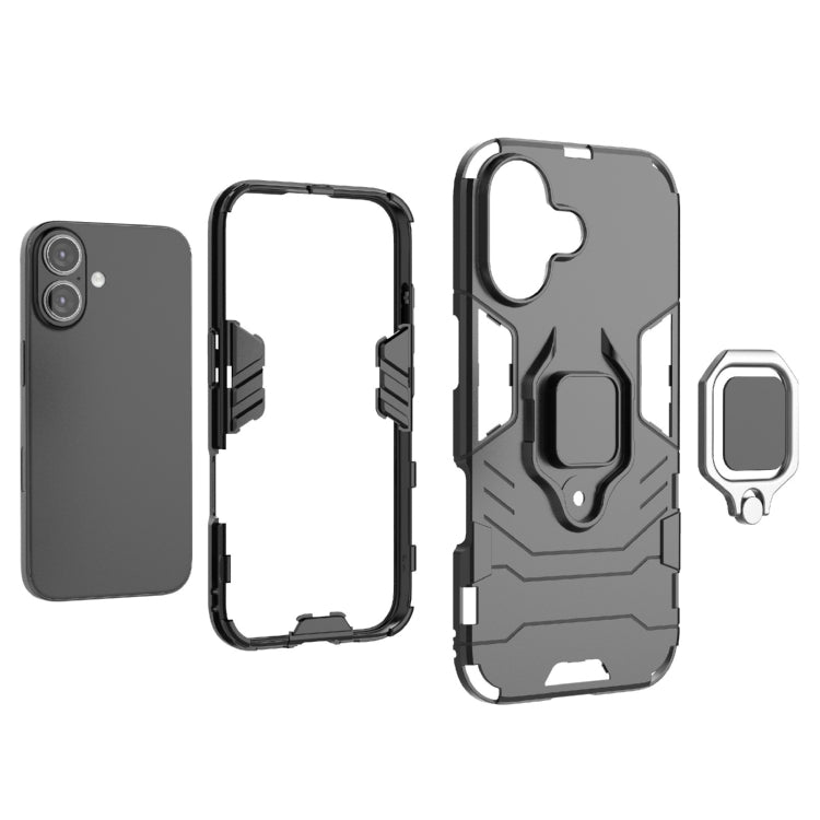 For iPhone 16 Shockproof PC + TPU Holder Phone Case(Navy Blue) - iPhone 16 Cases by PMC TechLife | Online Shopping South Africa | PMC TechLife | Buy Now Pay Later Mobicred