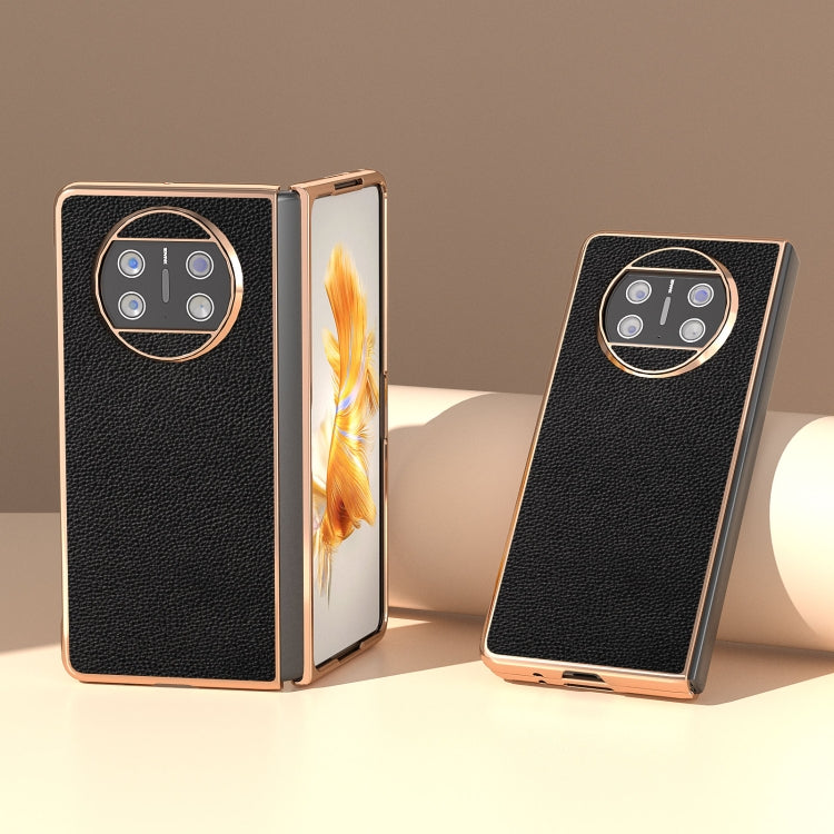 For Huawei Mate X3 Genuine Leather Mino Series Nano Plating Phone Case(Black) - Huawei Cases by PMC TechLife | Online Shopping South Africa | PMC TechLife | Buy Now Pay Later Mobicred