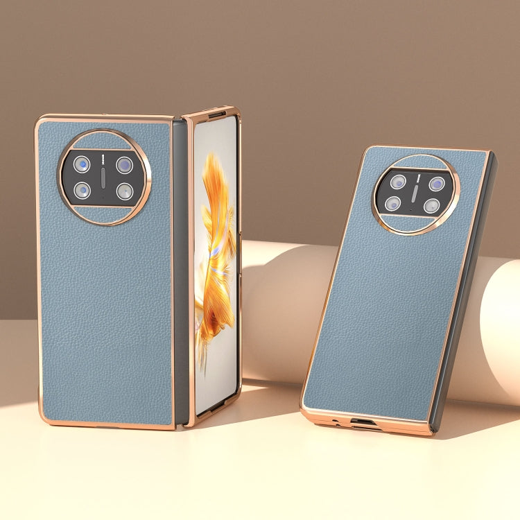 For Huawei Mate X3 Genuine Leather Mino Series Nano Plating Phone Case(Blue) - Huawei Cases by PMC TechLife | Online Shopping South Africa | PMC TechLife | Buy Now Pay Later Mobicred