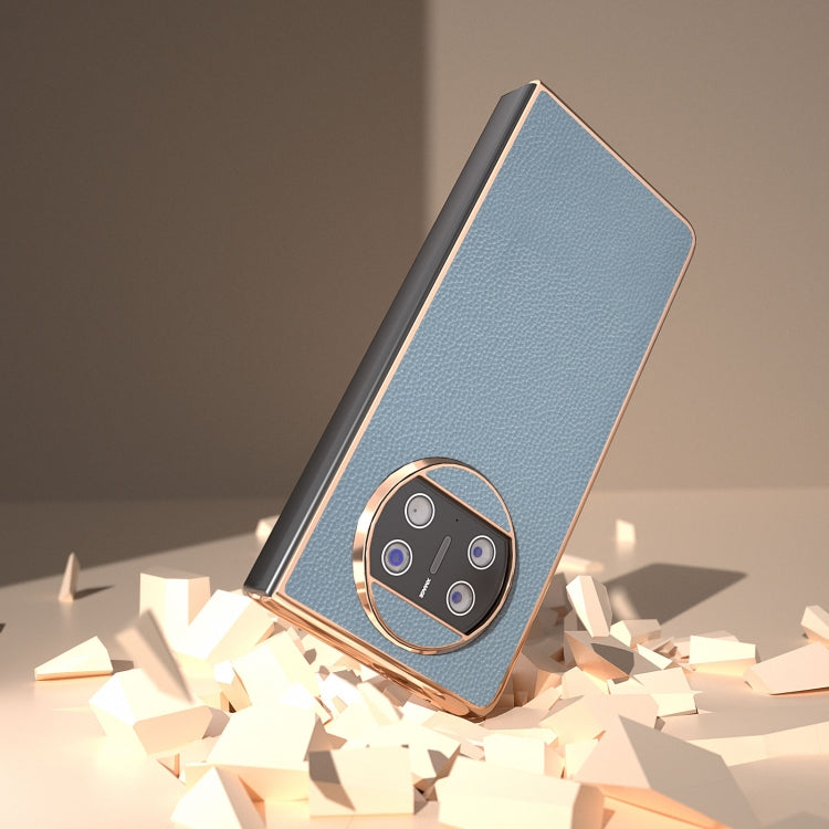 For Huawei Mate X3 Genuine Leather Mino Series Nano Plating Phone Case(Blue) - Huawei Cases by PMC TechLife | Online Shopping South Africa | PMC TechLife | Buy Now Pay Later Mobicred