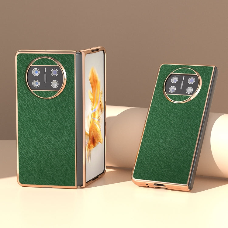 For Huawei Mate X3 Genuine Leather Mino Series Nano Plating Phone Case(Green) - Huawei Cases by PMC TechLife | Online Shopping South Africa | PMC TechLife | Buy Now Pay Later Mobicred