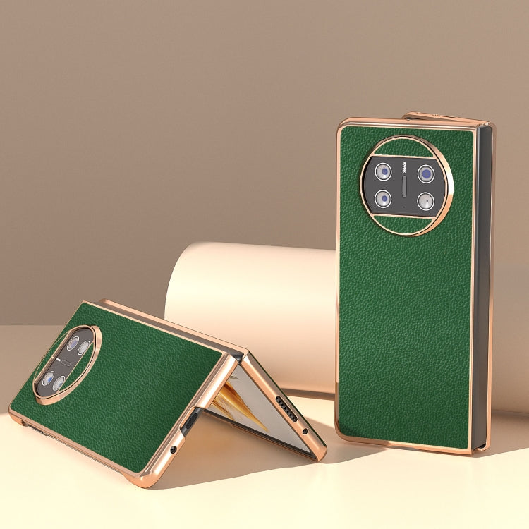 For Huawei Mate X3 Genuine Leather Mino Series Nano Plating Phone Case(Green) - Huawei Cases by PMC TechLife | Online Shopping South Africa | PMC TechLife | Buy Now Pay Later Mobicred