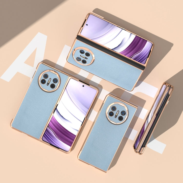 For Huawei Mate X5 Genuine Leather Mino Series Nano Plating Phone Case(Blue) - Huawei Cases by PMC TechLife | Online Shopping South Africa | PMC TechLife | Buy Now Pay Later Mobicred