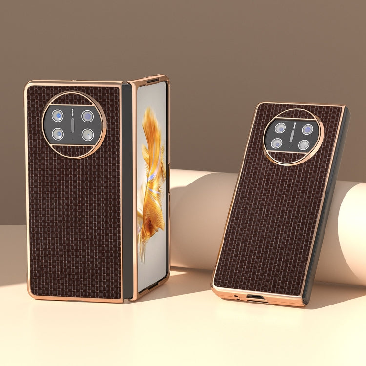 For Huawei Mate X3 Genuine Leather Luxury Series Nano Plating Phone Case(Coffee) - Huawei Cases by PMC TechLife | Online Shopping South Africa | PMC TechLife | Buy Now Pay Later Mobicred